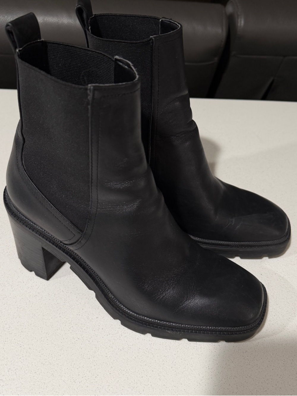 Zara Black Leather Chelsea Block Heel Boot - Picture 4 of 8